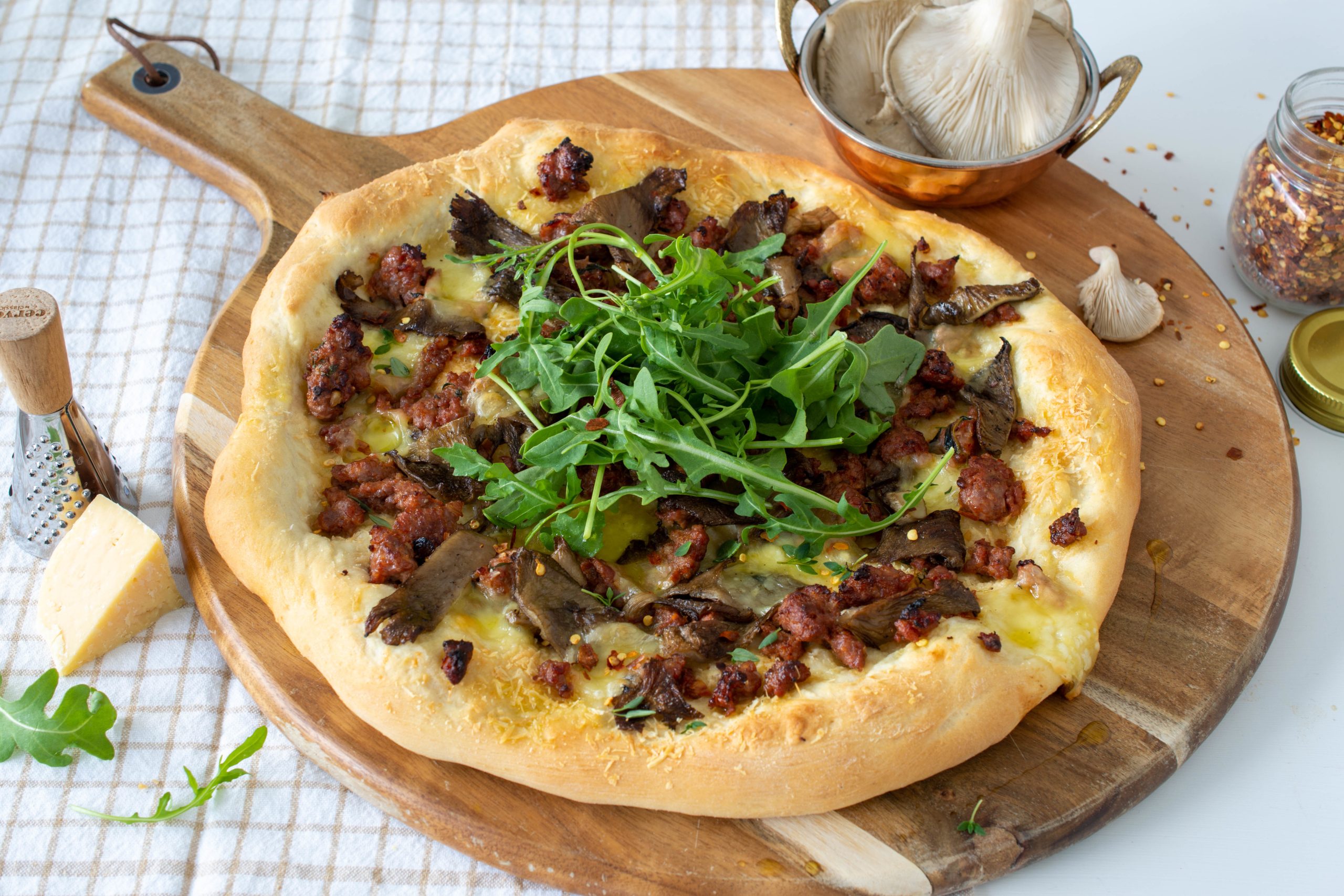 Caramelised Oyster Mushroom and Sausage Pizza | BBQs In The Hills