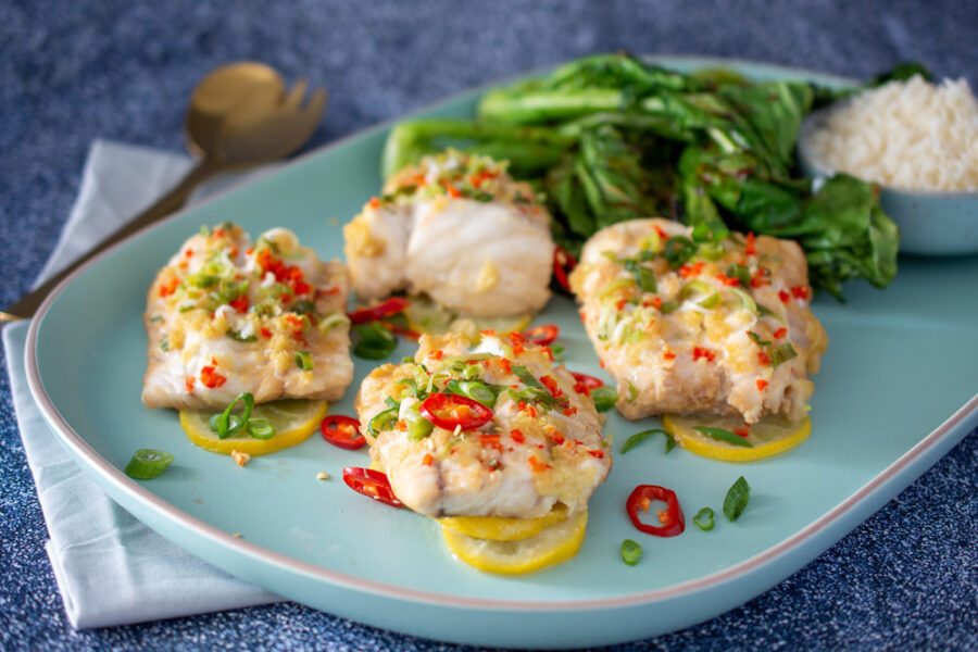 Chilli Ginger Steamed Fish with Grilled Chinese Broccoli | BBQs In The ...